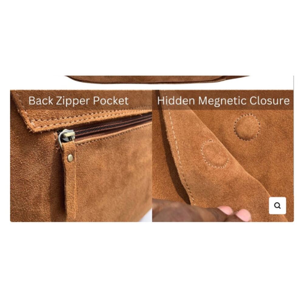 New Rustic Town Multi Pocket Suede Leather Shoulder Purse Crossbody Saddle Bag - Picture 5 of 5